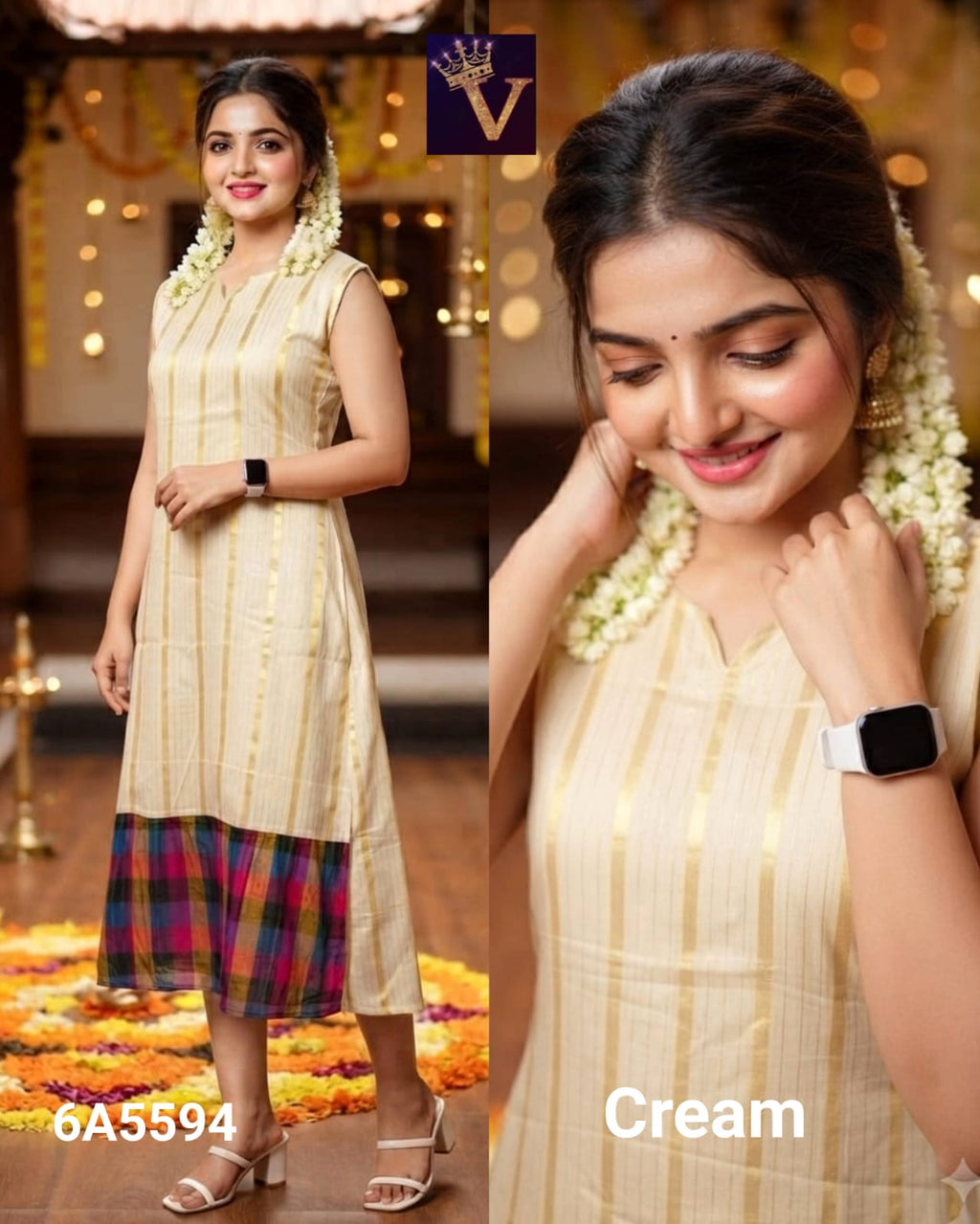 Tissue soft cotton sleevless Aline kurti