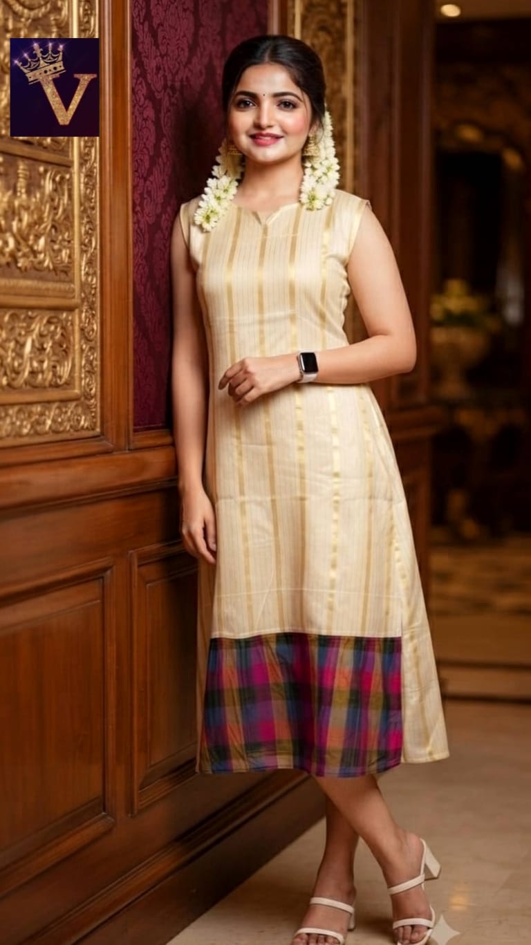Tissue soft cotton sleevless Aline kurti