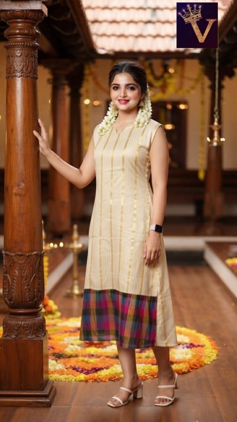 Tissue soft cotton sleevless Aline kurti